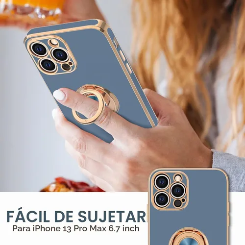 Vista 2 de Hython Funda para iPhone 13 Pro Max con soporte de anillo [soporte de anillo giratorio de 360° con soporte magnético] [borde chapado en oro rosa]