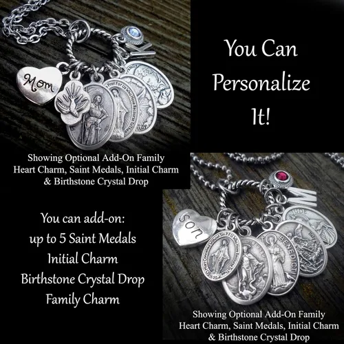 Vista 8 de Collar de oración de Arcángel Rafael, llavero o clip, joyería católica de San Patrón, personalizable con opción inicial o piedra natal de cristal