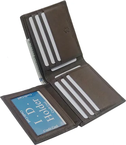 Vista 3 de Cartera para hombre con bloqueo RFID, funda para tarjetas de crédito, cuero de vaca marrón