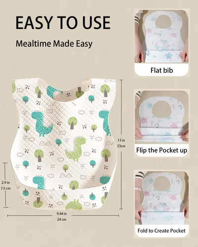 Vista 3 de Baberos desechables para niños y niñas, empaquetados individualmente, higiénicos, suaves y a prueba de fugas para la alimentación de los niños