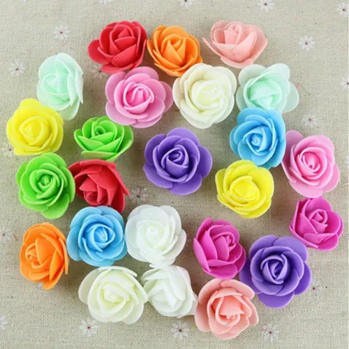 Vista 3 de Mini rosas artificiales, 100 unidades de 1.4 in, cabeza de rosa de espuma roja para manualidades, accesorios para manualidades, hogar, fiesta Azul