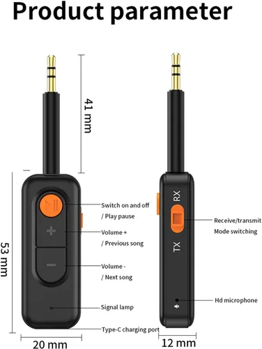 Vista 5 de Transmisor y receptor Bluetooth 5.4, adaptador inalámbrico 2 en 1