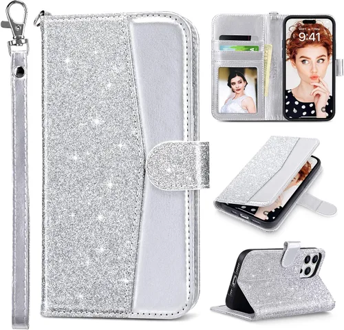 Vista 24 de ULAK Compatible con iPhone 14 Funda Cartera para Mujeres, Cubierta Plegable de Cuero PU Premium con Portador de Tarjetas, Función de Soporte Funda