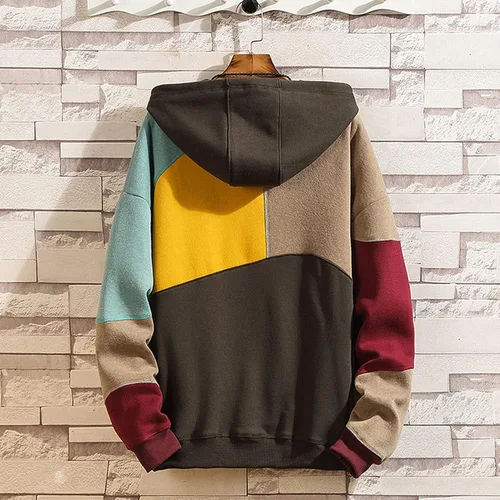Vista 2 de Sudaderas con capucha de moda para hombre, sudaderas de gran tamaño, unisex, ligeras, de retazos, hip hop, sin botones
