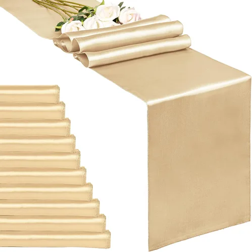 Vista 15 de Paquete de 20 caminos de mesa dorados de satén de 12 x 108 pulgadas de largo para bodas, decoraciones para fiestas de cumpleaños, banquetes