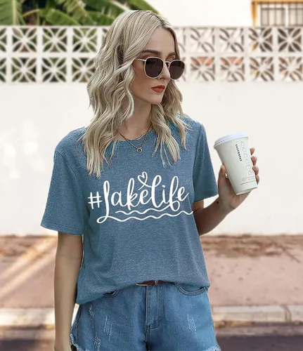 Vista 2 de Dapiaoliang Womens Graphic Tees Funny Sayings Letter Print Casual Top Workout Basic Tunic Shirt