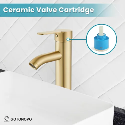 Vista 7 de gotonovo Grifo para Lavabo Vessel Grifo de Baño Moderno de 1 Orificio Montaje en Cubierta Lavatorio Tocador Grifo Mezclador de Una Sola Manija