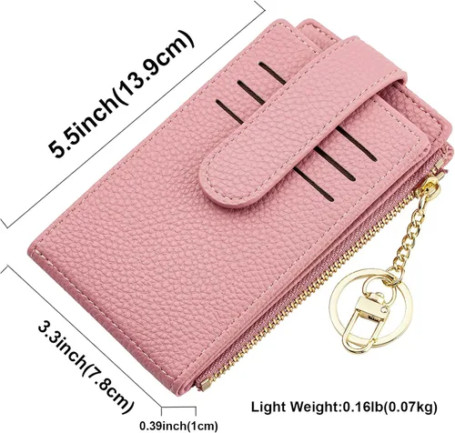 Vista 5 de Cartera pequeña para mujer delgada plegable con cremallera tarjeteros monedero brillante A-Rosa Minimalista
