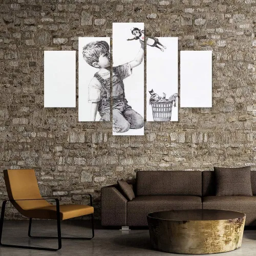 Vista 5 de Banksy Graffiti Street Art Colecciones de lienzos de arte callejero. Listo para colgar. Fabricado en Estados Unidos #FULL2