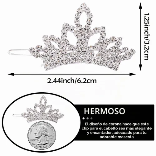 Vista 2 de PET SHOW 1 unidad/paquete de pinzas para el pelo de tiara para perro, lazos para perros pequeños, disfraz de diamantes de imitación de cristal