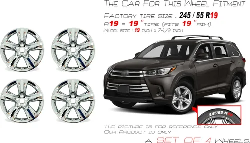 Vista 2 de Juego de 4 ruedas de 19 pulgadas 19 x 7.5 con cubierta cromada para Toyota Highlander 2014-2019 OEM Design Rim de repuesto