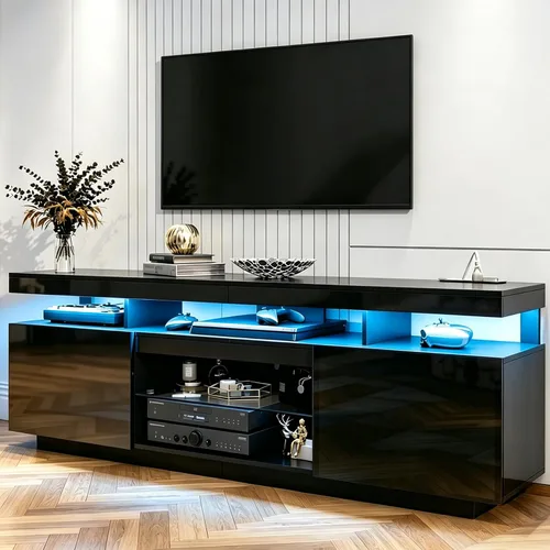 Vista 12 de HOMMPA Soporte de TV LED moderno para televisores de 55/50/43/40/32 pulgadas con tomas de corriente, centro de entretenimiento