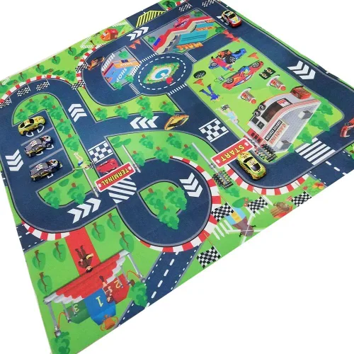 Vista 6 de Alfombra de juegos para carretera, alfombra de juego, ideal para jugar con autos, tapete educativo de tráfico por carretera para niños, aprende