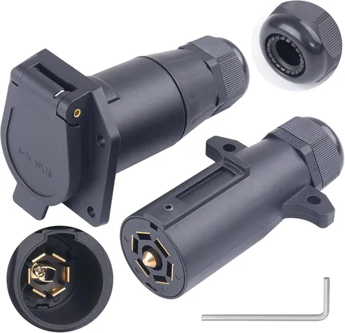 Vista 10 de CheeMuii 2 PCS Enchufe de remolque de 7 pines con sello impermeable, resistente, 7 vías redondas, estilo RV, conector de remolque de 7 puntos