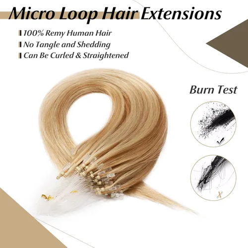Vista 58 de SEGO Extensiones de cabello humano con micro cuentas, extensiones de cabello humano con micro bucle, lacio, natural, fusión fría, 1.76 oz/paquete