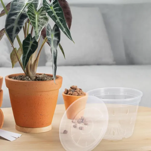 Vista 3 de 2 Sets Plastic Orchid Pots with Tray, Breathable Root Control Drainage-friendly Design, Humid Warm Microclimate Support, for Flowers and Crops