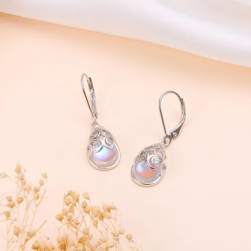 Vista 82 de Aretes colgantes de filigrana de plata de ley 925, margarita, loto, flor de rosa, piedra lunar, lágrima para mujer, nudo celta infinito, margarita