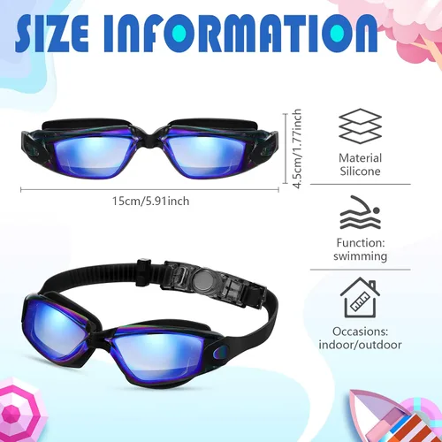 Vista 2 de Paquete de 8 gafas de natación para niños de 6 a 14 años, antiniebla, UV, para piscina de agua, sin fugas, para niños, niñas, adolescentes