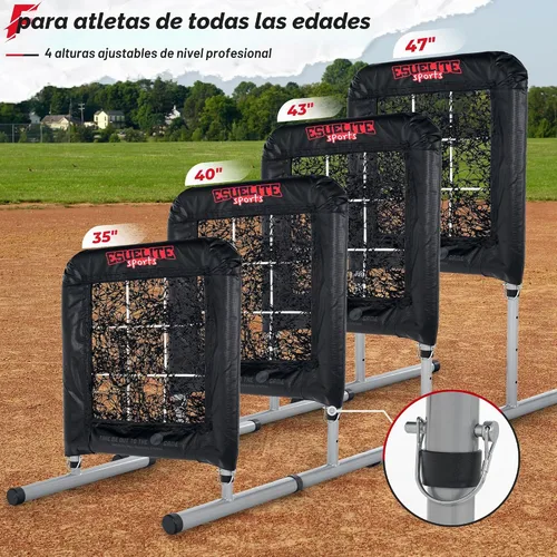 Vista 4 de Heavy-Duty 9 Hole Pro Style Baseball & Softball Pitching Net with Strike Zone Target Adjustable Portable Design Negro