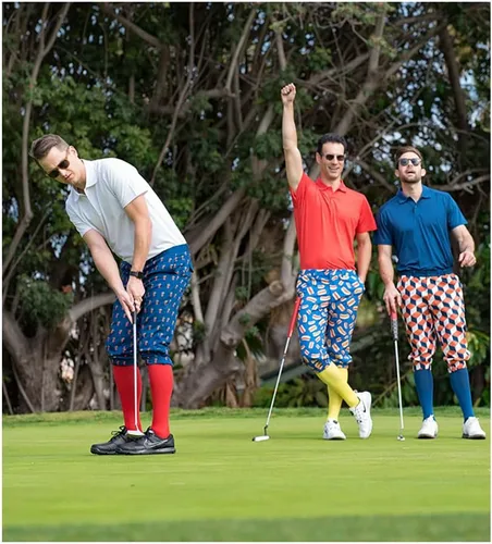 Vista 6 de Tipsy Elves Pantalones de golf para hombre, calcetines a juego incluidos, pantalones deportivos para hombre con diseños que cambian el juego
