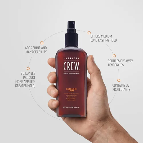 Vista 3 de American Crew - Spray de aseo para hombre, sujeción variable, 8.4 onzas líquidas Flexible grooming hairspray for damp or dry hair. Buildable hold