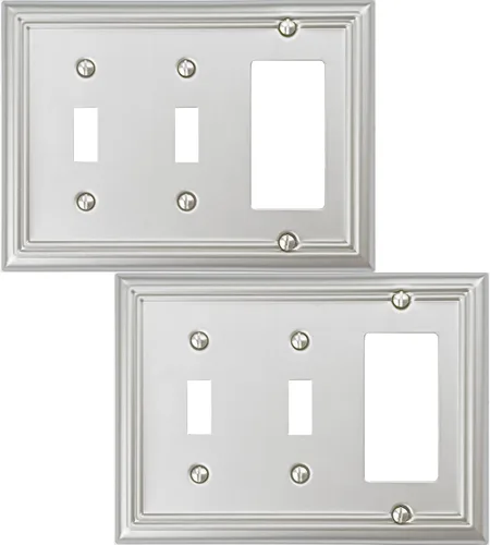 Vista 22 de OKAWYC Adler - Placa de pared de metal para interruptor de luz de palanca/decorador, paquete de 2 unidades, níquel cepillado, 2 Gang