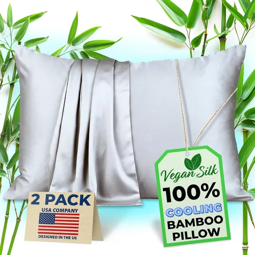 Vista 8 de Fundas de almohada 100% viscosa derivada de bambú - Funda de almohada refrescante - Tamaño estándar, crema, juego de 2 con cremallera