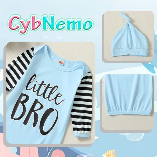 Vista 5 de Conjunto de regalo para bebé recién nacido camisón de manga larga a rayas para bebé