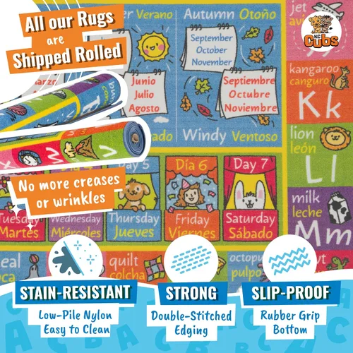 Vista 6 de KC Cubs Alfombra de 3x5 pies con Alfabeto ABC, Estaciones, Meses y Días – Tapete de Juego Educativo para Niños, Niños Pequeños, Cuarto del Bebé