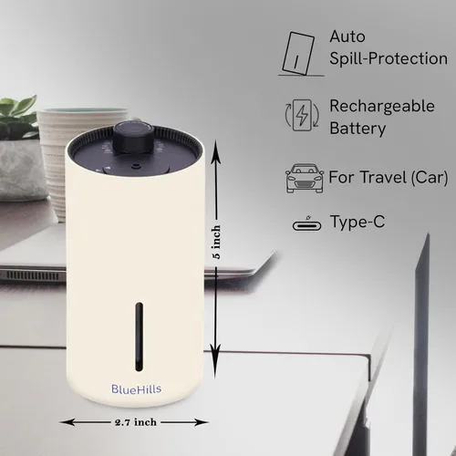 Vista 4 de BlueHills Waterless Cordless Essential Oil Diffuser for Home Car Office Hotel Travel Long Runtime Compact Premium Small Aroma Diffuser – J09 Beige