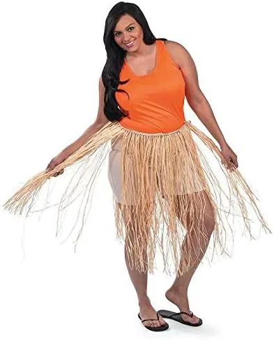 Vista 4 de Falda de rafia natural marrón para adultos, LXL, 1 unidad, única, duradera y ajustable, perfecta para fiestas temáticas hawaianas y disfraces