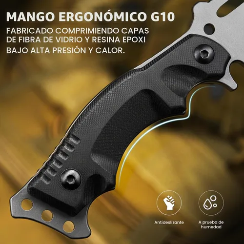 Vista 3 de NedFoss Cuchillo de supervivencia de hoja fija con funda, cuchillo de campamento de espiga completa de 9 pulgadas, mango ergonómico G10