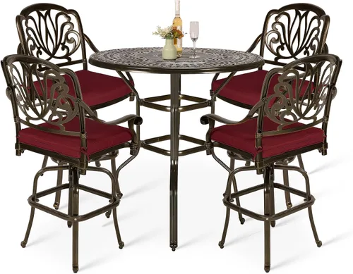 Vista 16 de VIVIJASON Juego de 3 taburetes de bar giratorios para exteriores, de aluminio fundido para todo tipo de clima, con 2 sillas de bar acolchadas y mesa