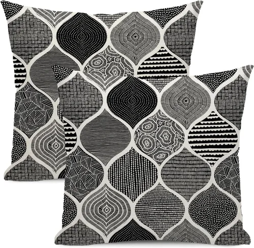 Vista 37 de Fundas de cojín en blanco y negro 16x16 Juego de 2 Fundas de cojín geométricas abstractas de arte moderno de línea Modernas estilo minimalista