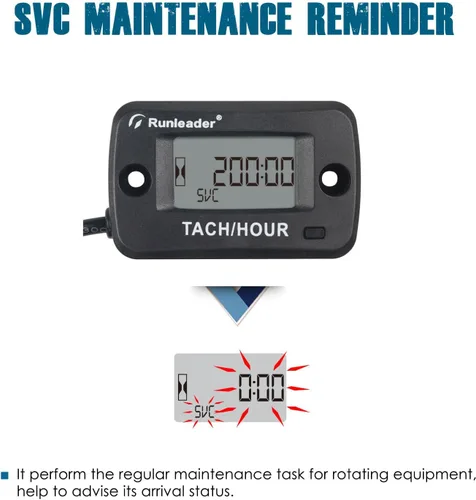 Vista 4 de RL-HM019C - Medidor magnético de pastilla/hora Rotating Shaft, IP68 Waterproof LCD Maintenance Reminder for Pressure Washer, Air Compressor, PTO