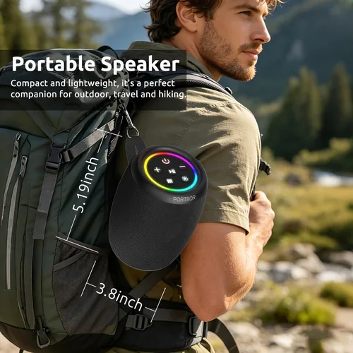 Vista 7 de Altavoz Bluetooth, altavoz inalámbrico portátil con potente sonido estéreo fuerte, BT5.3, IPX5 impermeable, emparejamiento TWS, para fiestas en casa