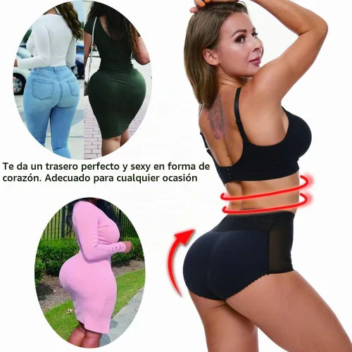 Vista 5 de NINGMI Bragas de control acolchadas con levantamiento de glúteos para mujer, ropa interior para mejorar la cadera 1-negro9306