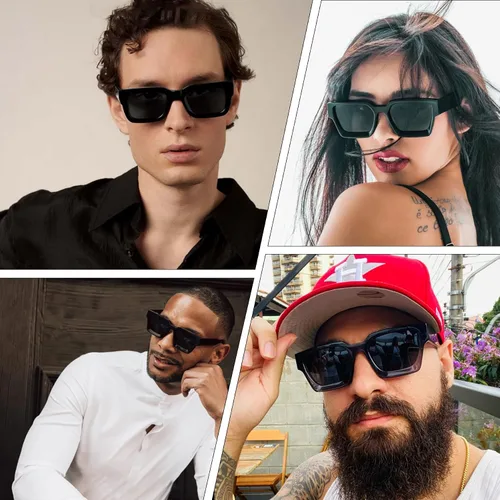 Vista 2 de Hycredi Gafas de sol rectangulares gruesas para mujeres y hombres, estilo retro, cuadrados, gruesos, de los años 90, protección UV400