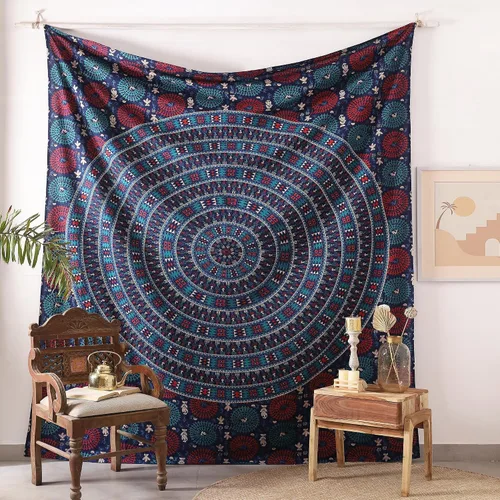 Vista 6 de Popular Handicrafts - Tapiz para colgar en la pared con diseño hippie de mandala bohemia, psicodélico, indio de pavo real, para meditación, gitano