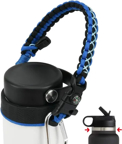 Vista 17 de Asa de cuerda de paracaídas para botellas Hydroflask 2.0 de boca ancha y estándar, con nuevo soporte de anillo de seguridad, 12oz - 64oz