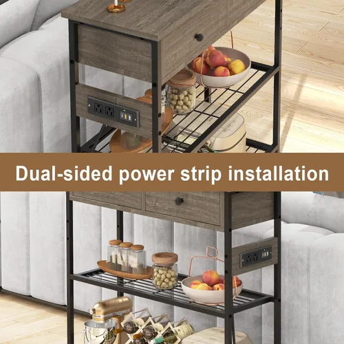 Vista 5 de GOFLAME Mesa consola con toma de corriente, mesa de entrada estrecha con cajones, 2 salidas de CA y 2 puertos USB, mesa de sofá para sala de estar