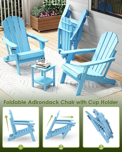 Vista 7 de GREENVINES Silla Plegable Adirondack Plástico HDPE Sillas para Fogata Todo Tiempo Portavasos Ártico para Terraza Patio Trasero Patio