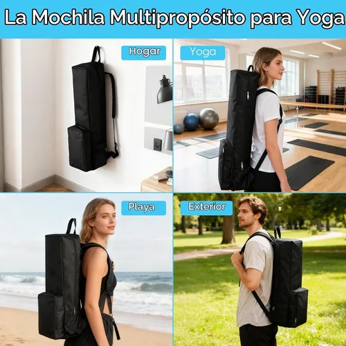 Vista 6 de Bolsa para esterilla de yoga, bolsa para esterilla de yoga con bolsillos y correa ajustable, mochila ligera e impermeable para esterilla de yoga