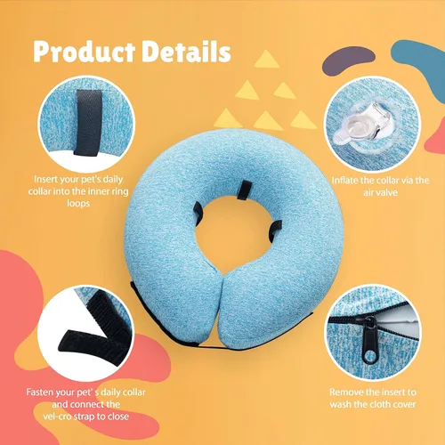 Vista 3 de Big Ant Collar inflable protector para perros y gatos, cono suave para perros después de la cirugía, collar de dona para cuello de perro, collar