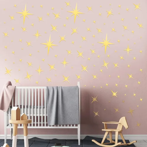 Vista 3 de Zonon - 82 piezas de calcomanías de espejo para pared, calcomanías de estrella decorativas, removibles, 3D, espejo acrílico, calcomanía de estrella