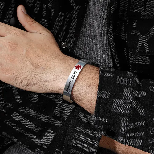 Vista 6 de LoEnMe Jewelry Pulseras de alerta médica personalizadas para hombres y mujeres, personalizable, grabado gratuito, acero inoxidable, pulsera
