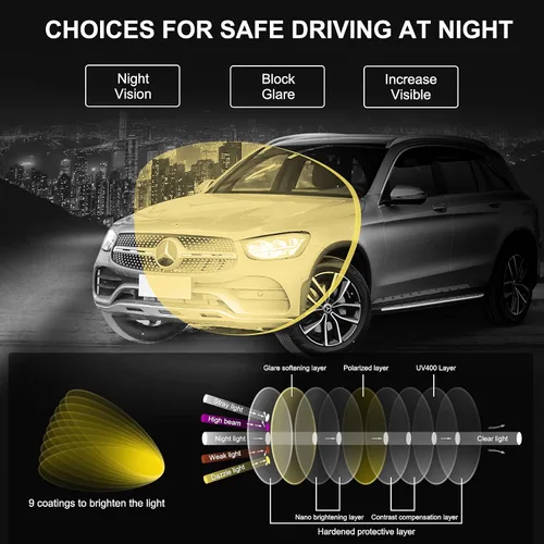 Vista 5 de Wzerry Gafas de visión nocturna para mujeres y hombres, lentes polarizados para conducción nocturna, antirreflejos, lentes amarillas HD que mejoran