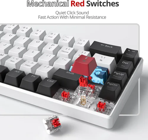 Vista 3 de Teclado 60% para juegos de 68 teclas, teclado mecánico retroiluminado LED, teclado compacto con cable con interruptor rojo para Windows PS45 Xbox