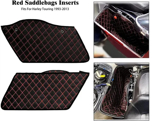 Vista 2 de Forros Elásticos para Alforjas Insertos Compatibles con Harley Extended Bag Touring Electra Street Glide Road King 1993-2013 (Hilo Rojo) Hard