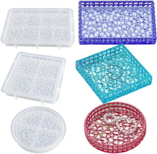Vista 9 de Wehous Moldes ovalados para hormigón de resina, molde de silicona ovalada tallada en rosa de 2 tamaños, bandeja de resina epoxi para soporte